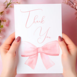 Tarjeta De Agradecimiento Elegante Chica Rubor Pink Pastel Bow Baby Shower