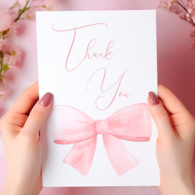Tarjeta De Agradecimiento Elegante Chica Rubor Pink Pastel Bow Baby Shower (Subido por el creador)