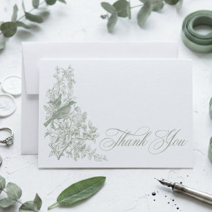 Tarjeta De Agradecimiento Elegante Chinería de Sabio Naturaleza Pajarito Duc