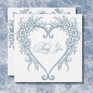 Tarjeta De Agradecimiento Elegante Chinoisería Azul Vintage Corazón de Boda