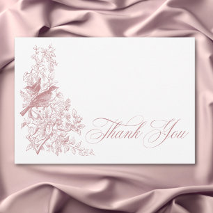Tarjeta De Agradecimiento Elegante Chinoiserie rosada Naturaleza Aves Baby S