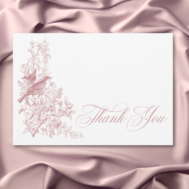 Tarjeta De Agradecimiento Elegante Chinoiserie rosada Naturaleza Aves Baby S (Elegant Pink Chinoiserie Nature Birds Baby Shower Thank You Card)