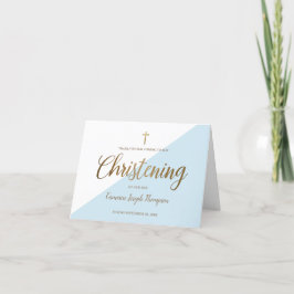 Tarjeta De Agradecimiento Elegante Christening Baby Boy Blue Gold Gracias
