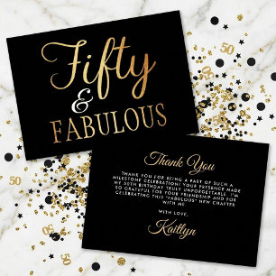 Tarjeta De Agradecimiento Elegante Cincuenta y ¡Fabouloso!. Fiesta de cumple