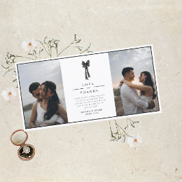 Tarjeta De Agradecimiento Elegante cinta de opciones negro y Boda blanco