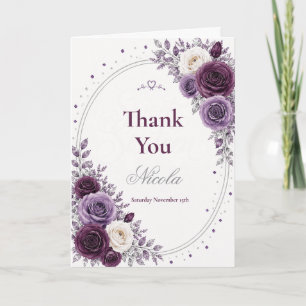 Tarjeta De Agradecimiento Elegante ciruela amatista Sweet 16
