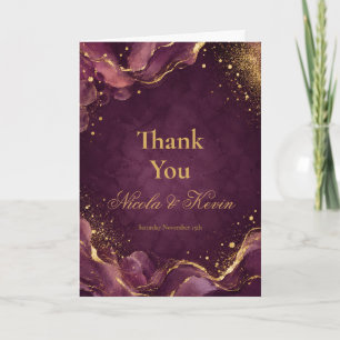 Tarjeta De Agradecimiento Elegante ciruela oro Tinta Alcoholica Boda Anivers