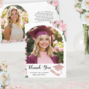 Tarjeta De Agradecimiento Elegante Clase de Foto de Arco Floral de Graduació