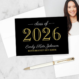 Tarjeta De Agradecimiento Elegante Clase Negra y Oro de Graduación 2023