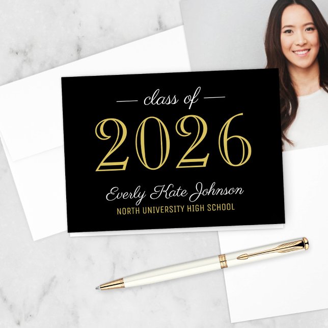 Tarjeta De Agradecimiento Elegante Clase Negra y Oro de Graduación 2023 (Subido por el creador)