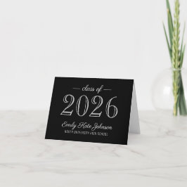 Tarjeta De Agradecimiento Elegante clase negra y plateada de graduación 2023