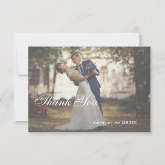 Tarjeta De Agradecimiento Elegante Clásico Boda de Caligrafía en Blanco y Ne