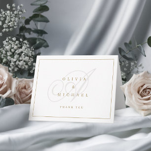 Tarjeta De Agradecimiento Elegante clásico caligrafía monograma boda gracias