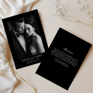 Tarjeta De Agradecimiento Elegante Clásico Formal Negro Foto Boda