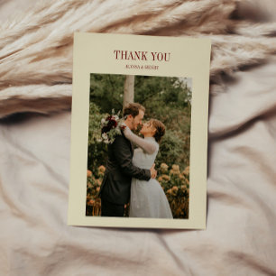 Tarjeta De Agradecimiento Elegante Clásico Foto de Boda Marfil Beige y Rojo