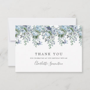 Tarjeta De Agradecimiento Elegante Classic Dusty Blue Floral 30 cumpleaños