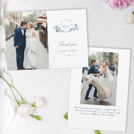 Tarjeta De Agradecimiento Elegante Classic Dusty Blue Floral Francesa