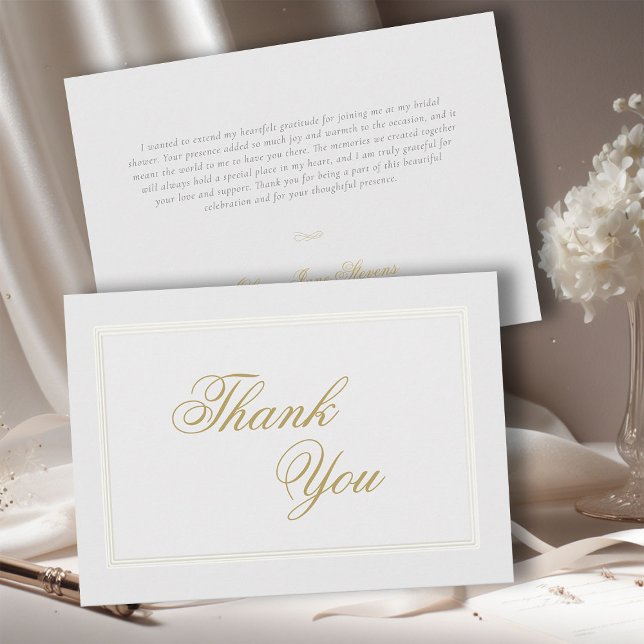 Tarjeta De Agradecimiento Elegante Classic Triple Frame Marfil Marfil Bridal (faux embossed triple frame formal elegant bridal shower invitation white gold flourishes calligraphy)
