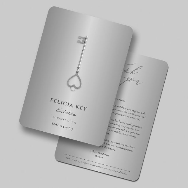 Tarjeta De Agradecimiento Elegante clave de plata de realtor inmobiliario ap (Elegant Realtor Real Estate Silver Key Appreciate Thank You Card
)