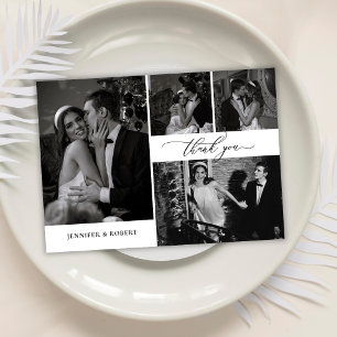 Tarjeta De Agradecimiento Elegante Colage de Fotos de Bodas con Letra Caligr