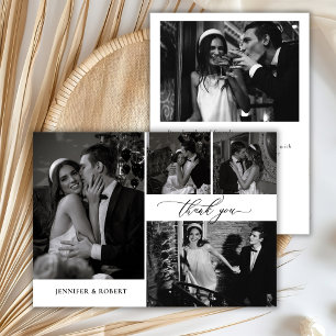 Tarjeta De Agradecimiento Elegante Colage de Fotos de Bodas con Letra Caligr
