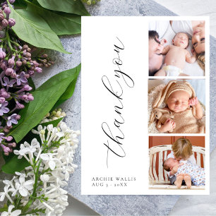Tarjeta De Agradecimiento Elegante Colage de Fotos Minimalista Nuevo Bebé