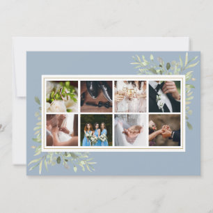 Tarjeta De Agradecimiento Elegante Colaje de Fotos de Boda con Verde y Azul