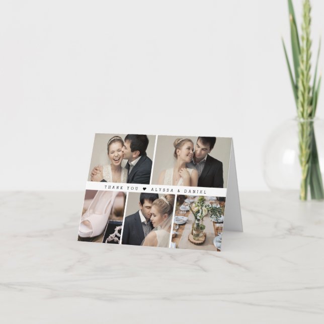 Tarjeta De Agradecimiento Elegante Collage de fotos Boda de Moda blanca negr (Anverso)