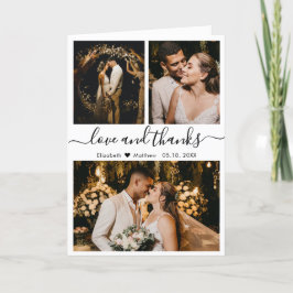 Tarjeta De Agradecimiento Elegante Collage de fotos Boda Gracias Script