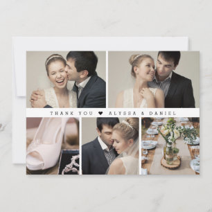 Tarjeta De Agradecimiento Elegante Collage de Fotos de Boda en Blanco y Negr