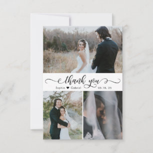 Tarjeta De Agradecimiento Elegante Collage de fotos de Boda manuscrito