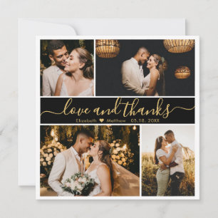 Tarjeta De Agradecimiento Elegante Collage de fotos De Guión Dorado Boda