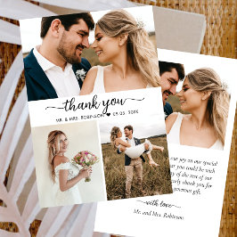 Tarjeta De Agradecimiento Elegante Collage de fotos Script Boda Gracias