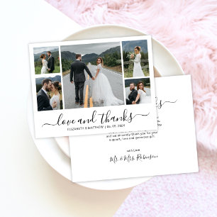 Tarjeta De Agradecimiento Elegante Collage de fotos Script Boda Gracias