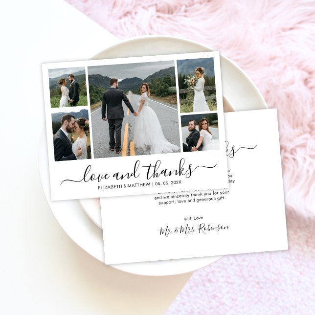 Tarjeta De Agradecimiento Elegante Collage de fotos Script Boda Gracias (Subido por el creador)
