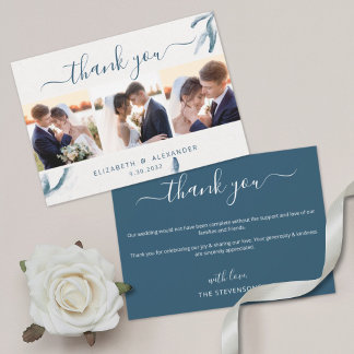 Tarjeta De Agradecimiento Elegante color azul acuarela romántico boda 3 foto