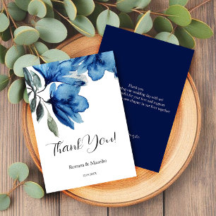 Tarjeta De Agradecimiento Elegante color azul índigo floral acuarela Abstrac