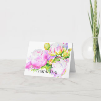 Tarjeta De Agradecimiento Elegante color de agua floral de peonia blanca ros