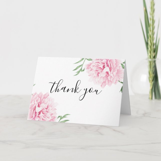 Tarjeta De Agradecimiento Elegante color de agua rosado Peony (Anverso)
