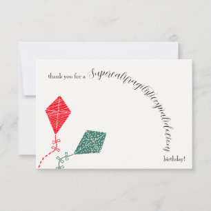 Tarjeta De Agradecimiento Elegante Cometa Voladora Roja Verde Cielo Cumpleañ
