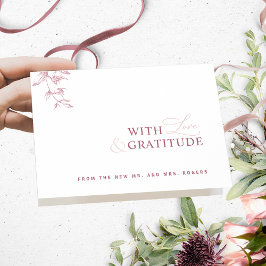 Tarjeta De Agradecimiento Elegante con amor y gratitud rosa, Borgoña