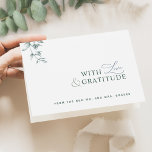 Tarjeta De Agradecimiento Elegante con amor y gratitud, verde gracias<br><div class="desc">Gracias, invitados, con esta elegante y moderna tarjeta de agradecimiento "With Love & Gratitude" (Con amor y gratitud) con exquisito detalle botánico dibujado a mano, y la tipografía contemporánea en tonos verdes. Plantilla fácil de usar con la capacidad de añadir sus detalles y mensajes. Opción para mantener nuestro mensaje dentro,...</div>