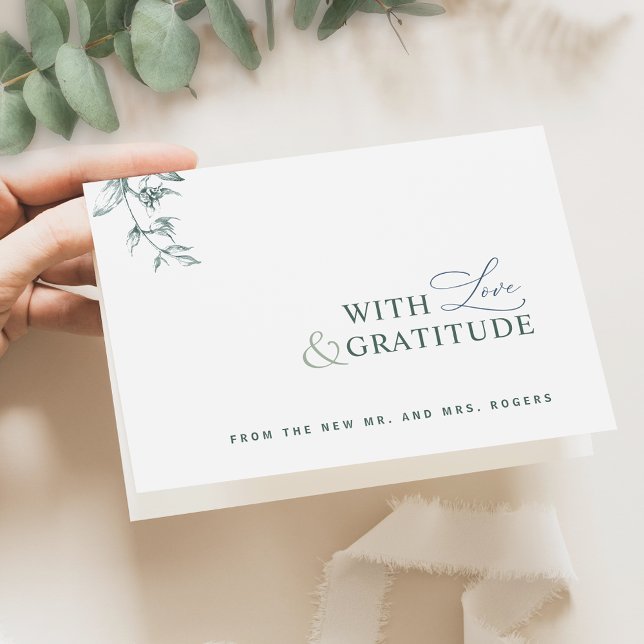 Tarjeta De Agradecimiento Elegante con amor y gratitud, verde gracias (Subido por el creador)