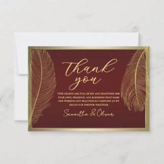 Tarjeta de agradecimiento elegante con pluma roja 