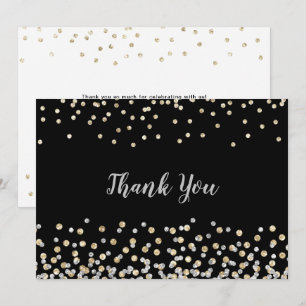 Tarjeta De Agradecimiento Elegante Confeti de Oro y Plata