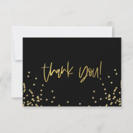 Tarjeta De Agradecimiento Elegante Confeti Negro y Dorado Gracias 