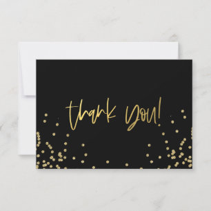 Tarjeta De Agradecimiento Elegante Confeti Negro y Dorado Gracias