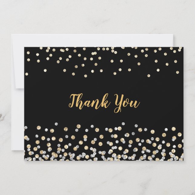 Tarjeta De Agradecimiento Elegante Confetti de Plata Dorada (Anverso)