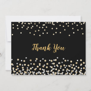 Tarjeta De Agradecimiento Elegante Confetti de Plata Dorada