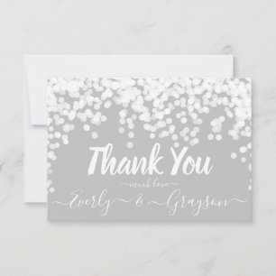 Tarjeta De Agradecimiento Elegante Confetti Fairy Lights Gray White Gracias